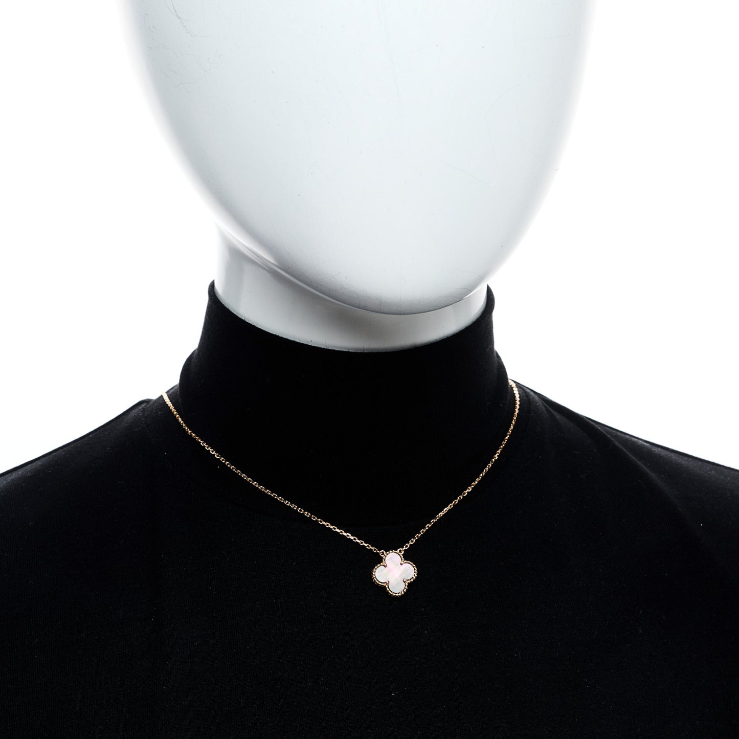 18K Rose Gold Gray Mother of Pearl Vintage Alhambra Pendant Necklace