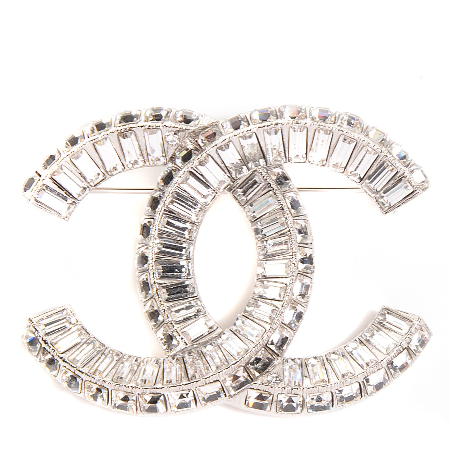 Baguette Crystal CC Brooch Silver