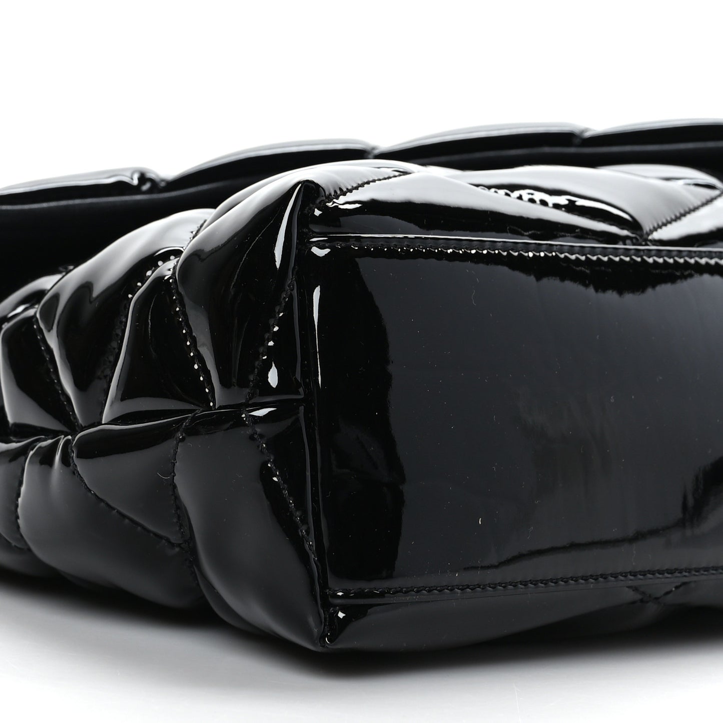Patent Quilted Sade Puffer Envelope Clutch Black