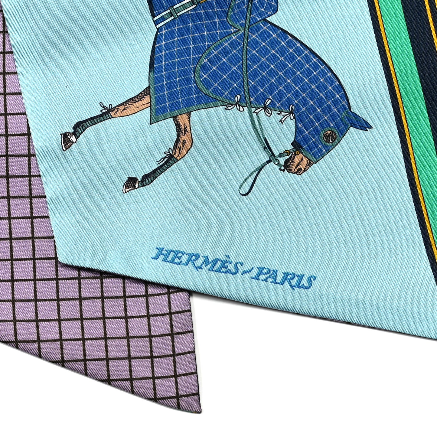 Silk Couvertures et Tenues de Jour a Carreaux Maxi Twilly Cut Bleu Glacier Parme Vert