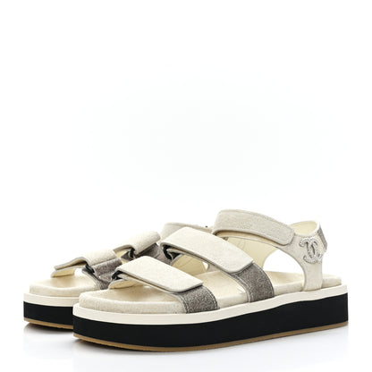 Chanel Suede Calfskin Velcro Flat Sandals 39 Ivory Dark Beige 3 of 8