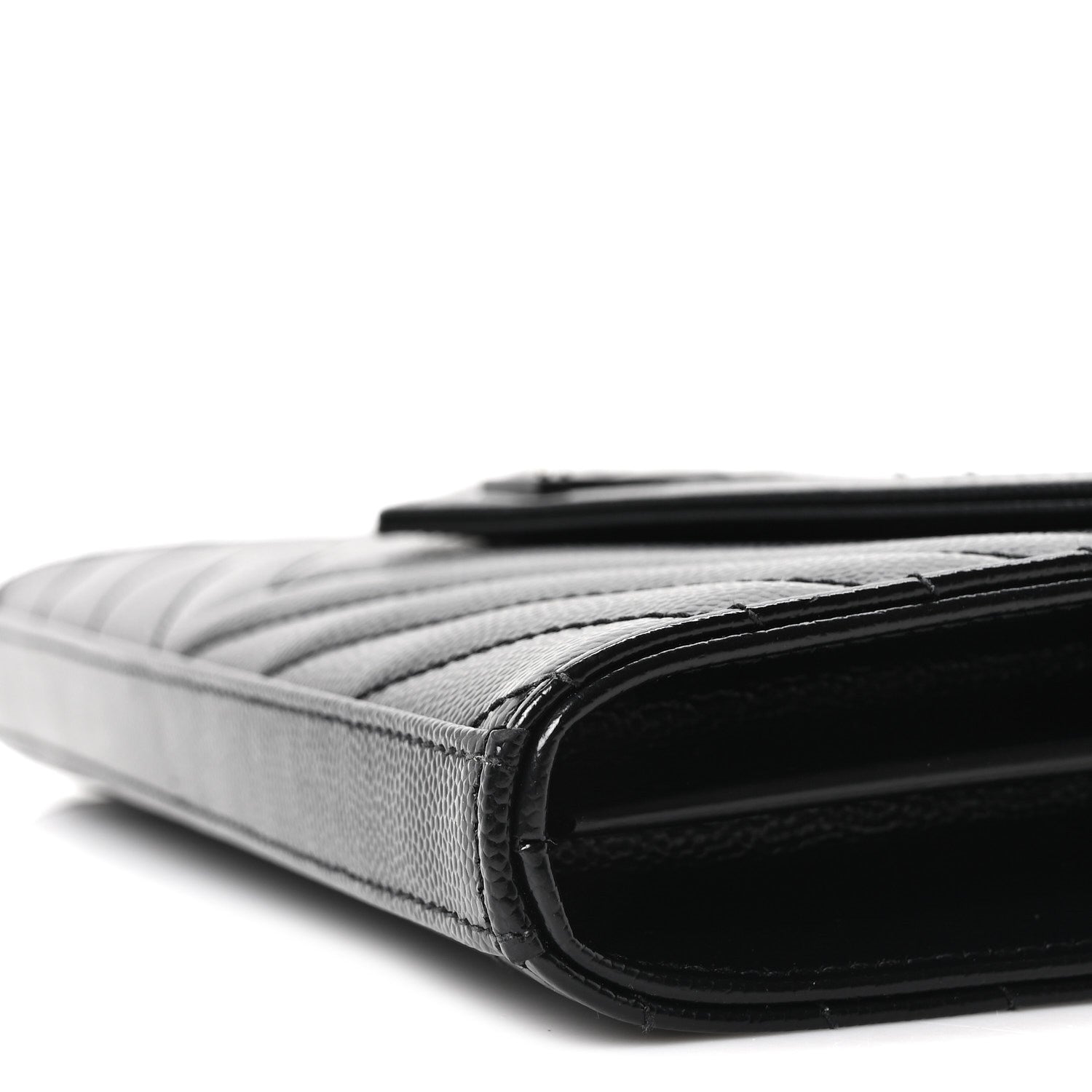 Saint Laurent Grain De Poudre Matelasse Chevron Monogram Monochrome Chain Wallet Black 10 of 10