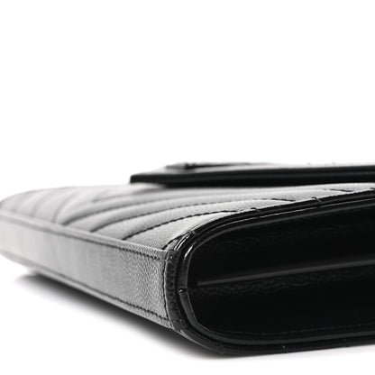 Saint Laurent Grain De Poudre Matelasse Chevron Monogram Monochrome Chain Wallet Black 10 of 10