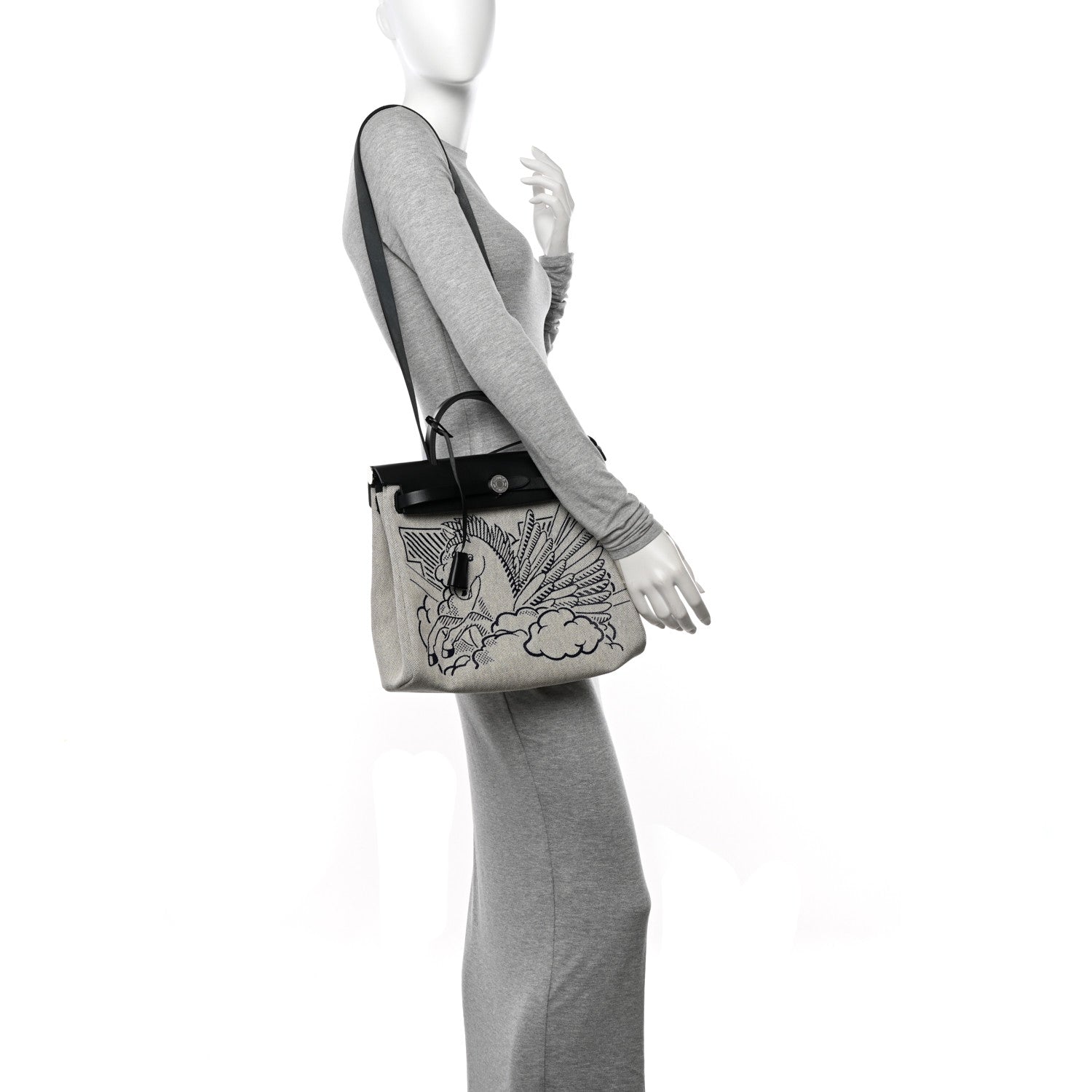 Hermes Vache Hunter Toile H Pegase Pop Herbag Zip Retourne 31 PM Bleu Indigo Ecru Black 2 of 14