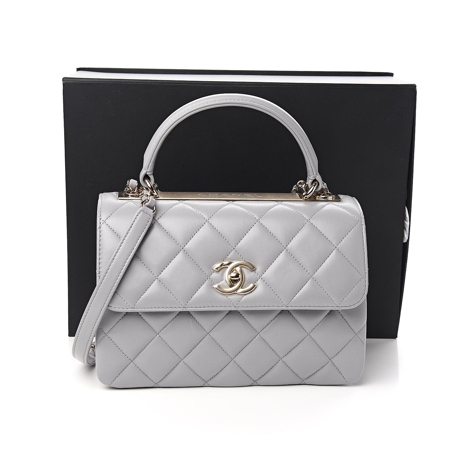 Lambskin Quilted Small Trendy CC Flap Dual Handle Bag Grey