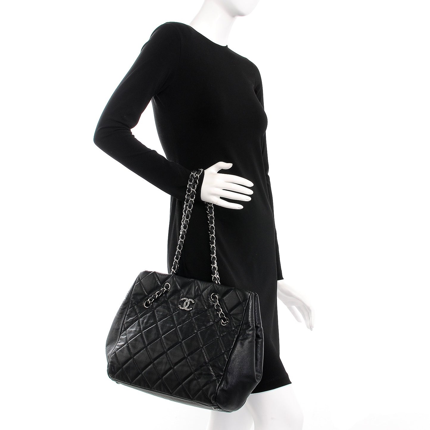 Soft Caviar Quilted Large Cells Tote Black