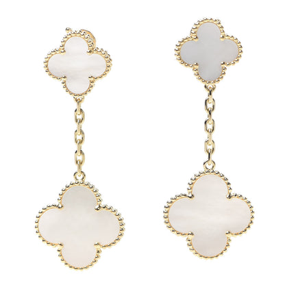 Van Cleef & Arpels 18K Yellow Gold Mother of Pearl 2 Motifs Magic Alhambra Earrings 1 of 6
