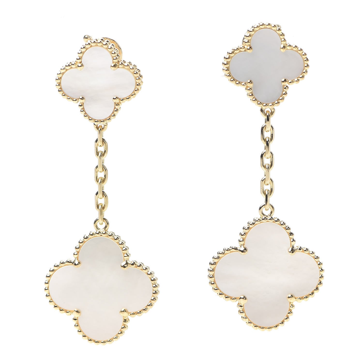 Van Cleef & Arpels 18K Yellow Gold Mother of Pearl 2 Motifs Magic Alhambra Earrings 1 of 6