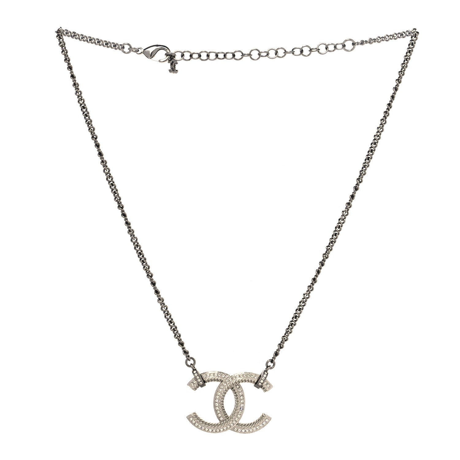 Chanel Crystal CC Pendant Necklace Silver 1 of 6