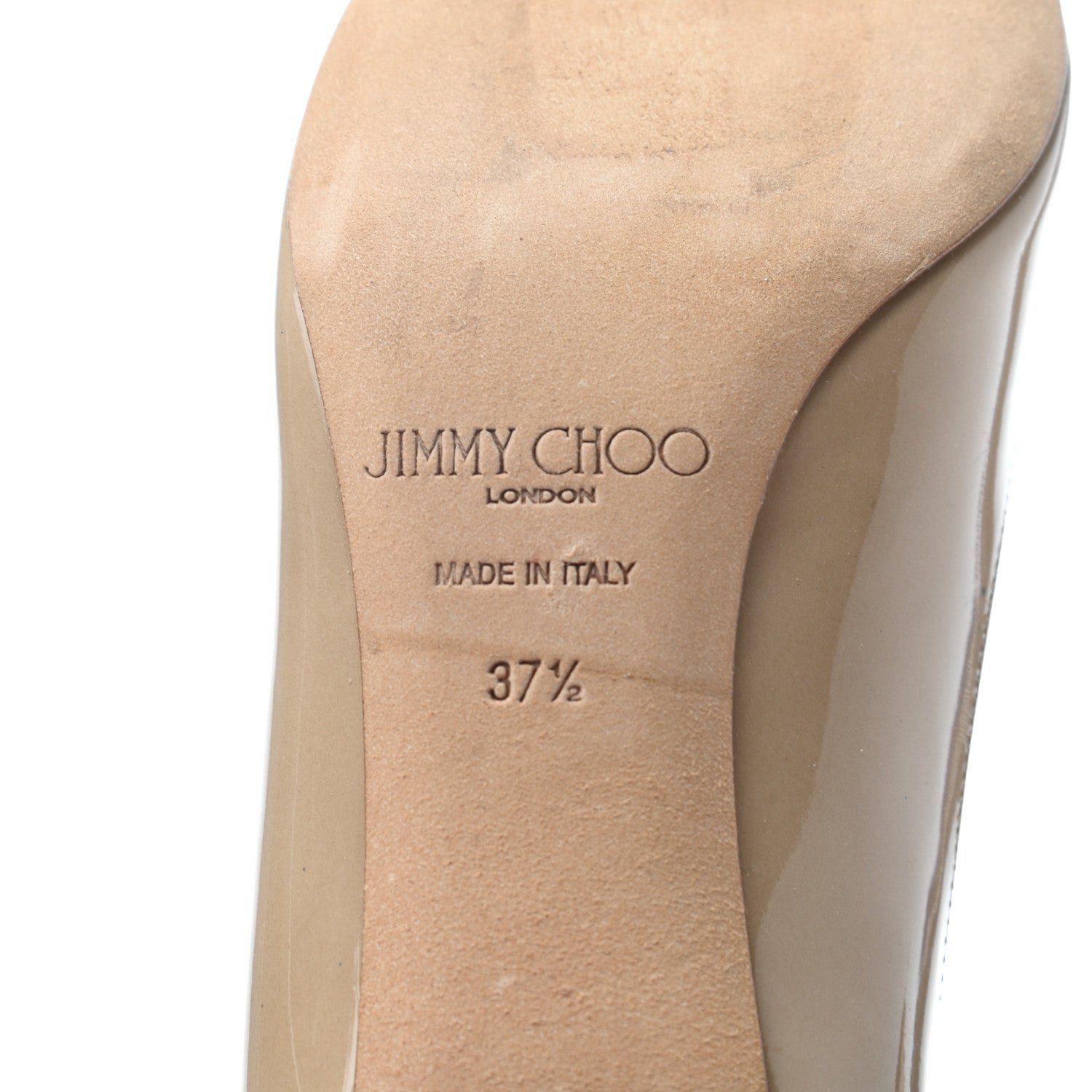 Jimmy Choo Patent Peep Toe Pumps 37.5 Nude 5 of 5