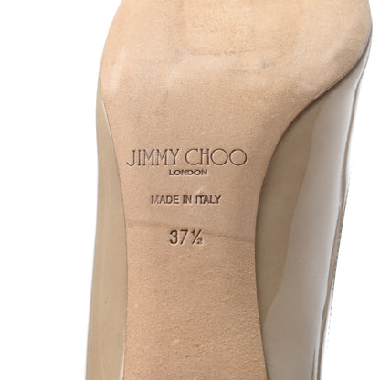 Jimmy Choo Patent Peep Toe Pumps 37.5 Nude 5 of 5