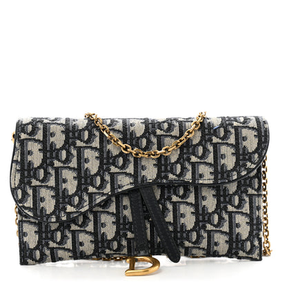 Christian Dior Oblique Saddle Chain Long Wallet Blue 1 of 12