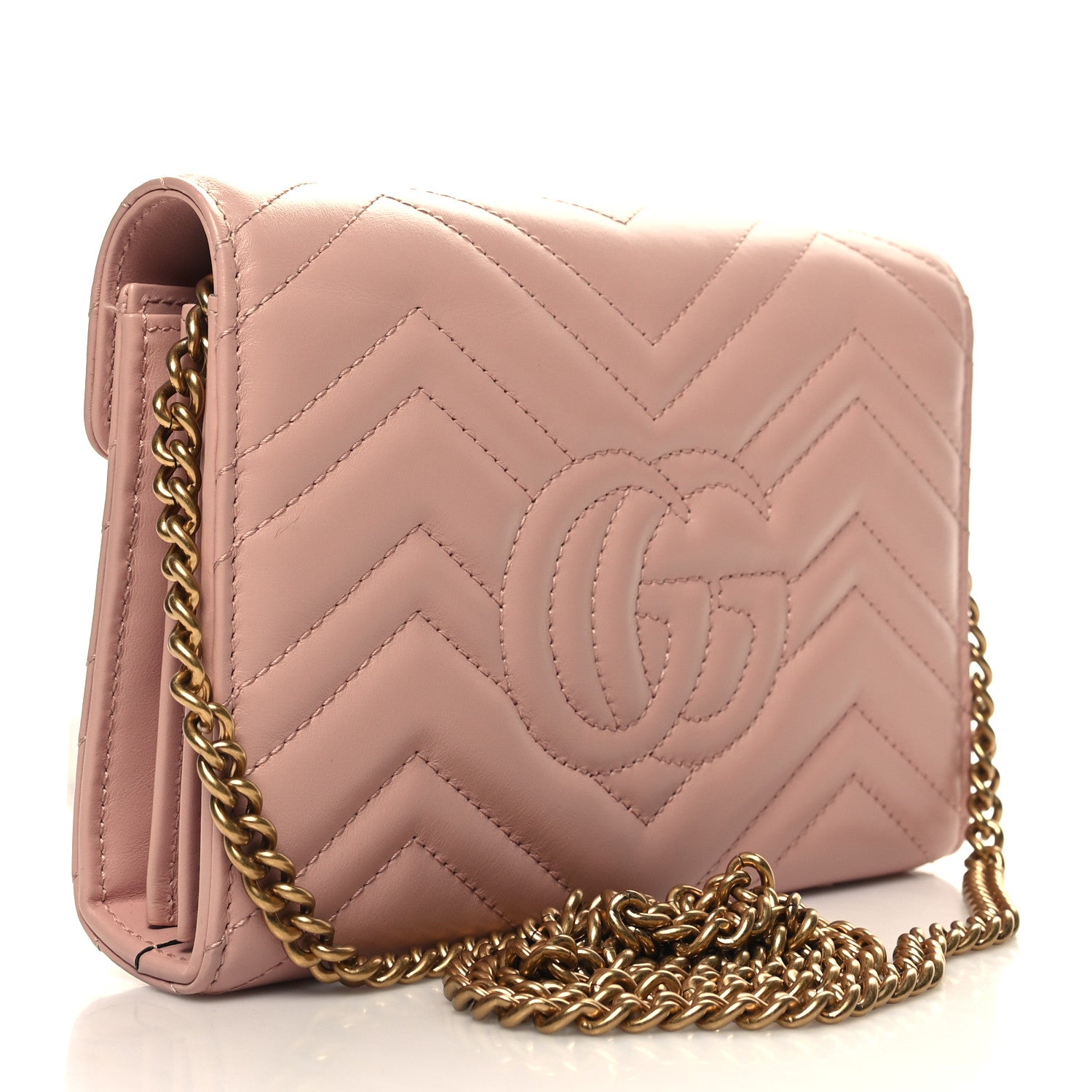 Gucci Calfskin Matelasse GG Marmont Chain Wallet Perfect Pink 3 of 12