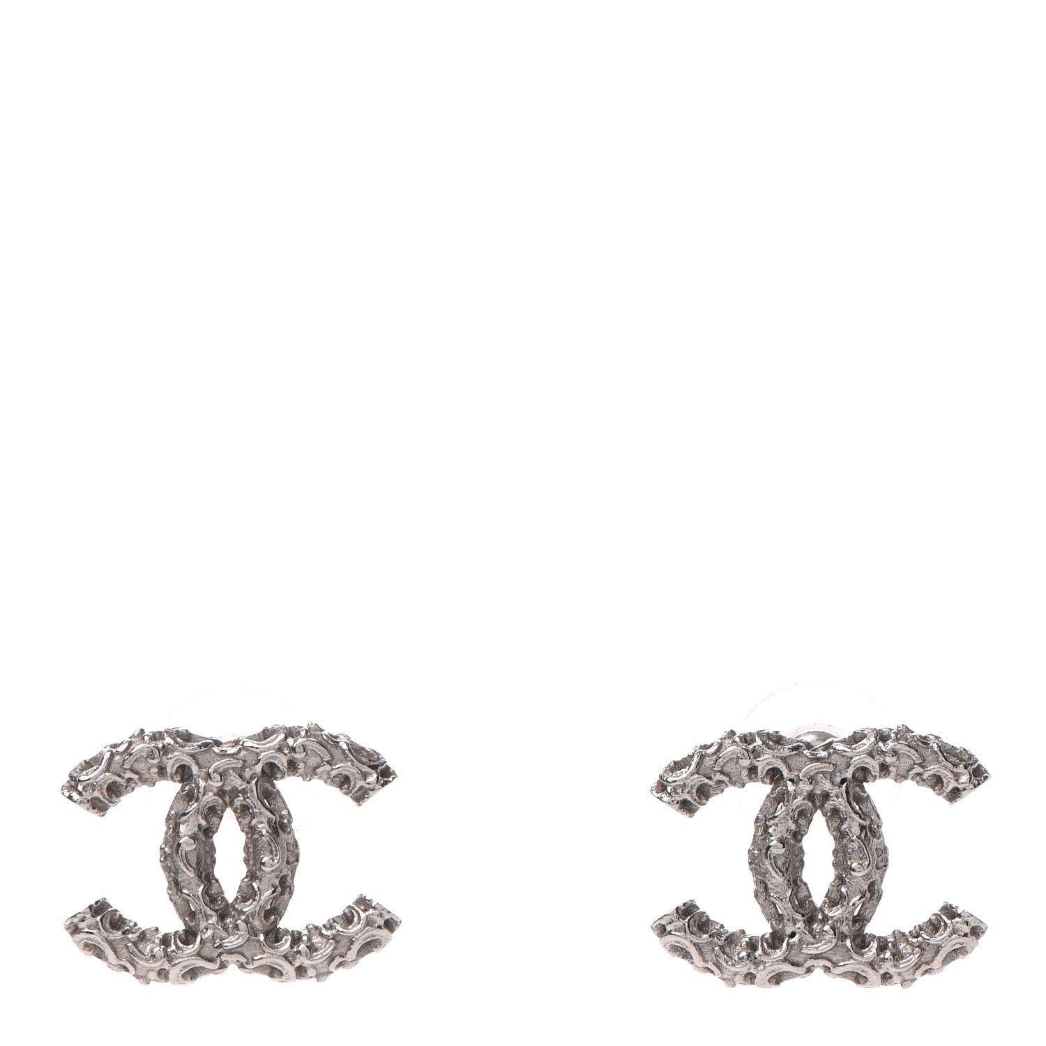 Chanel Textured CC Earrings Silver 1 of 4