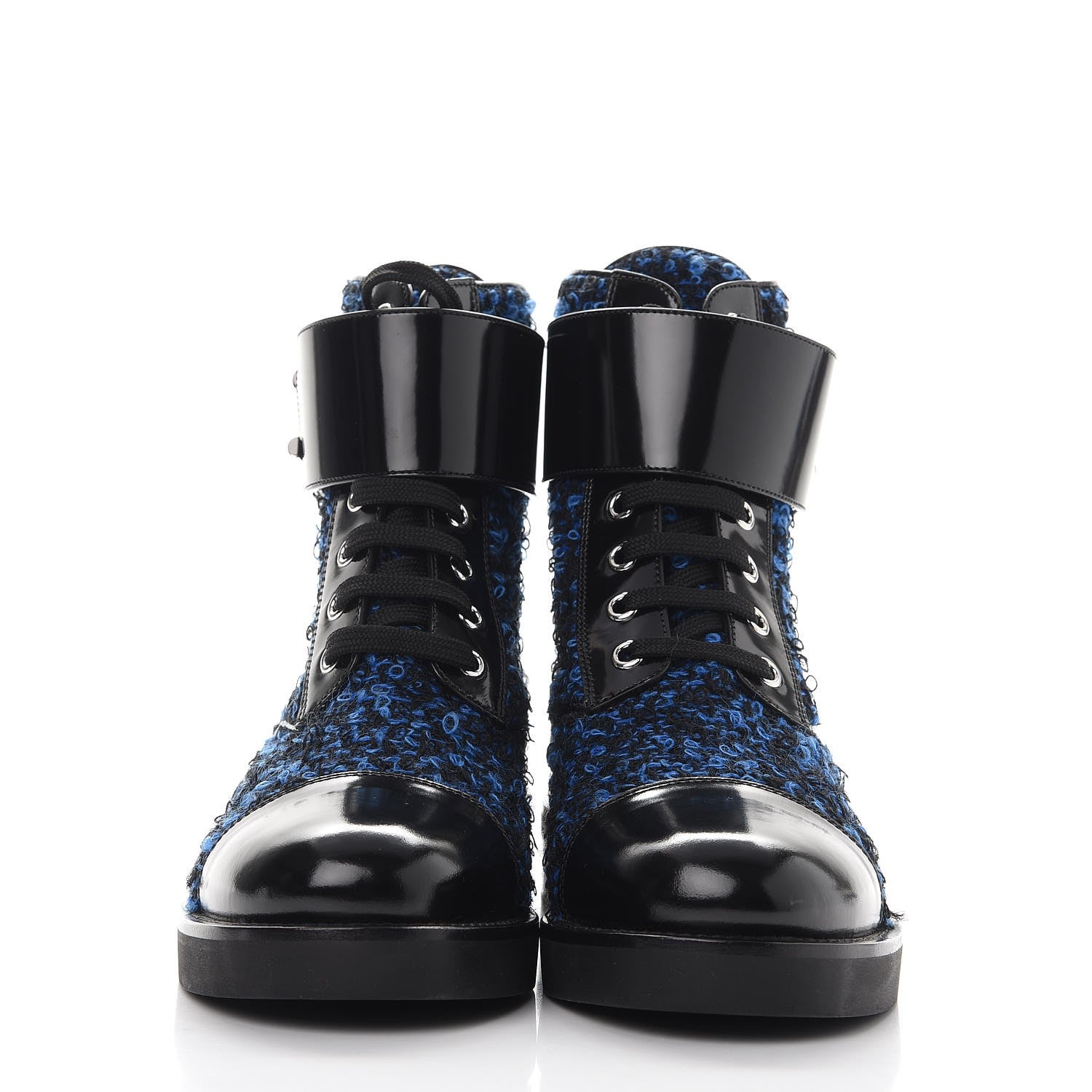Louis Vuitton Tweed Calfskin Wonderland Ranger Boots 36 Blue Black 2 of 8
