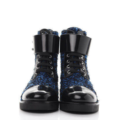 Louis Vuitton Tweed Calfskin Wonderland Ranger Boots 36 Blue Black 2 of 8