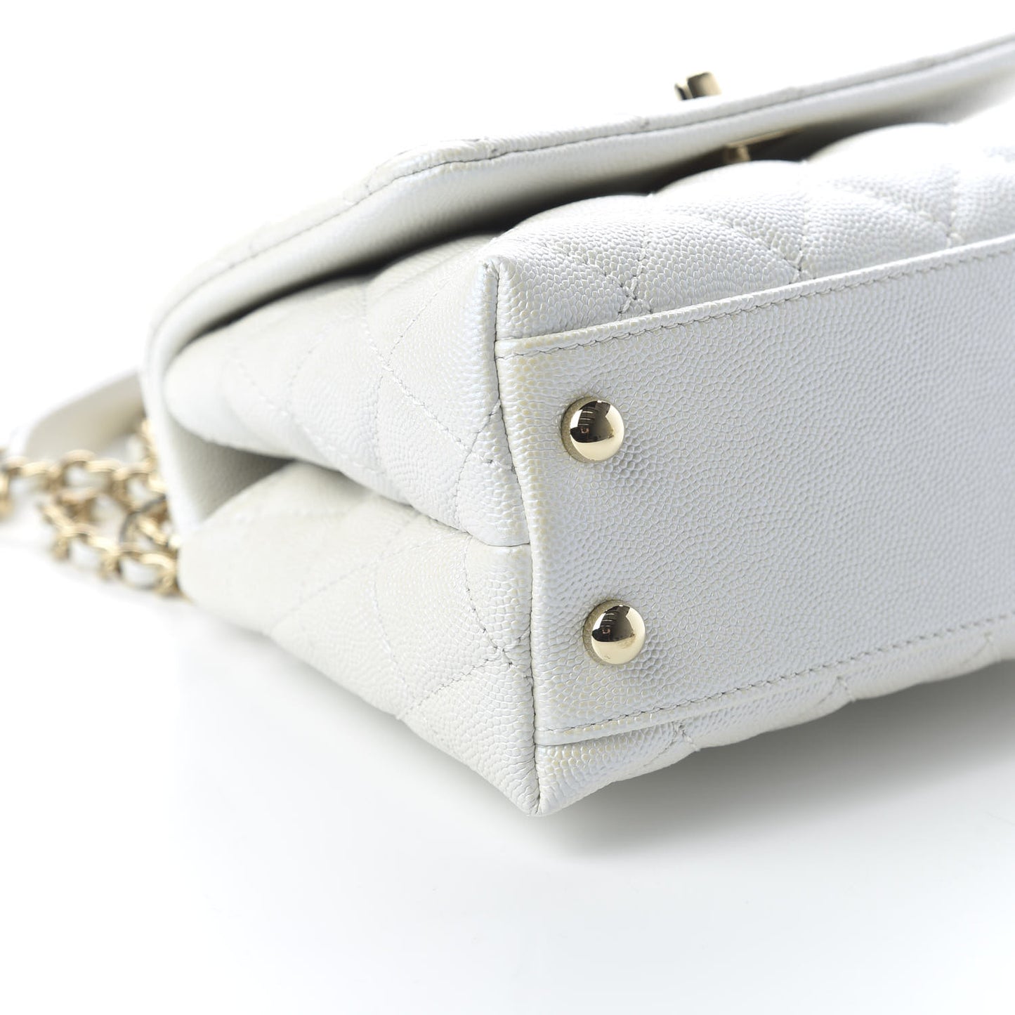 Iridescent Caviar Quilted Extra Mini Coco Handle Flap Ivory