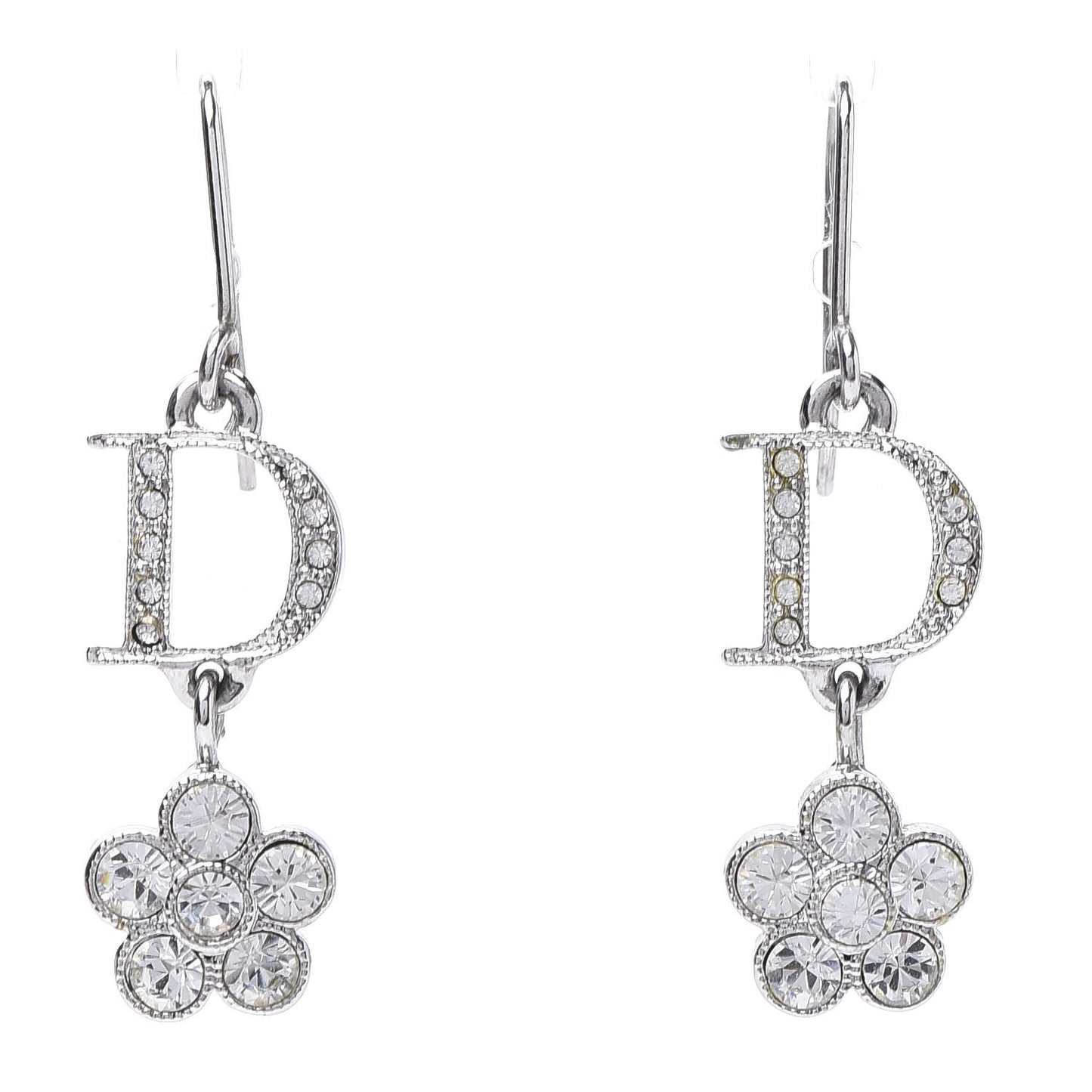 Crystal Flower Dangle Earrings Silver