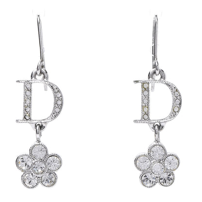 Christian Dior Crystal Flower Dangle Earrings Silver 1 of 4