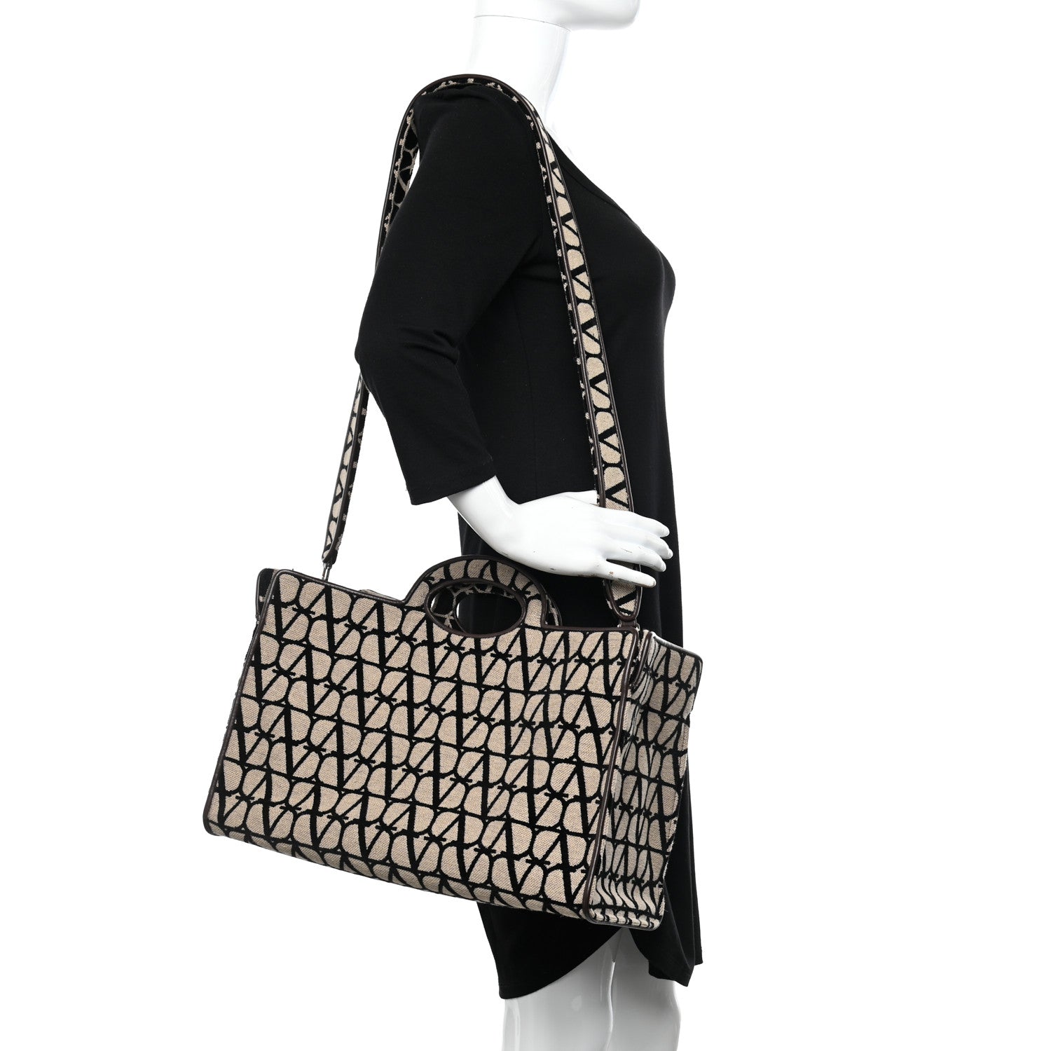 Valentino Garavani Toile Iconographe Goatskin Le Troisieme Shopping Bag Naturale Black Fondant 2 of 14