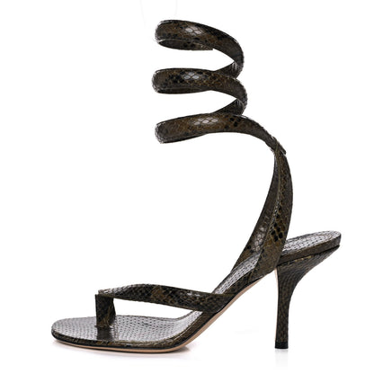 Bottega Veneta Python Printed Calfskin Spiral Sandals 39 Kaki 1 of 8