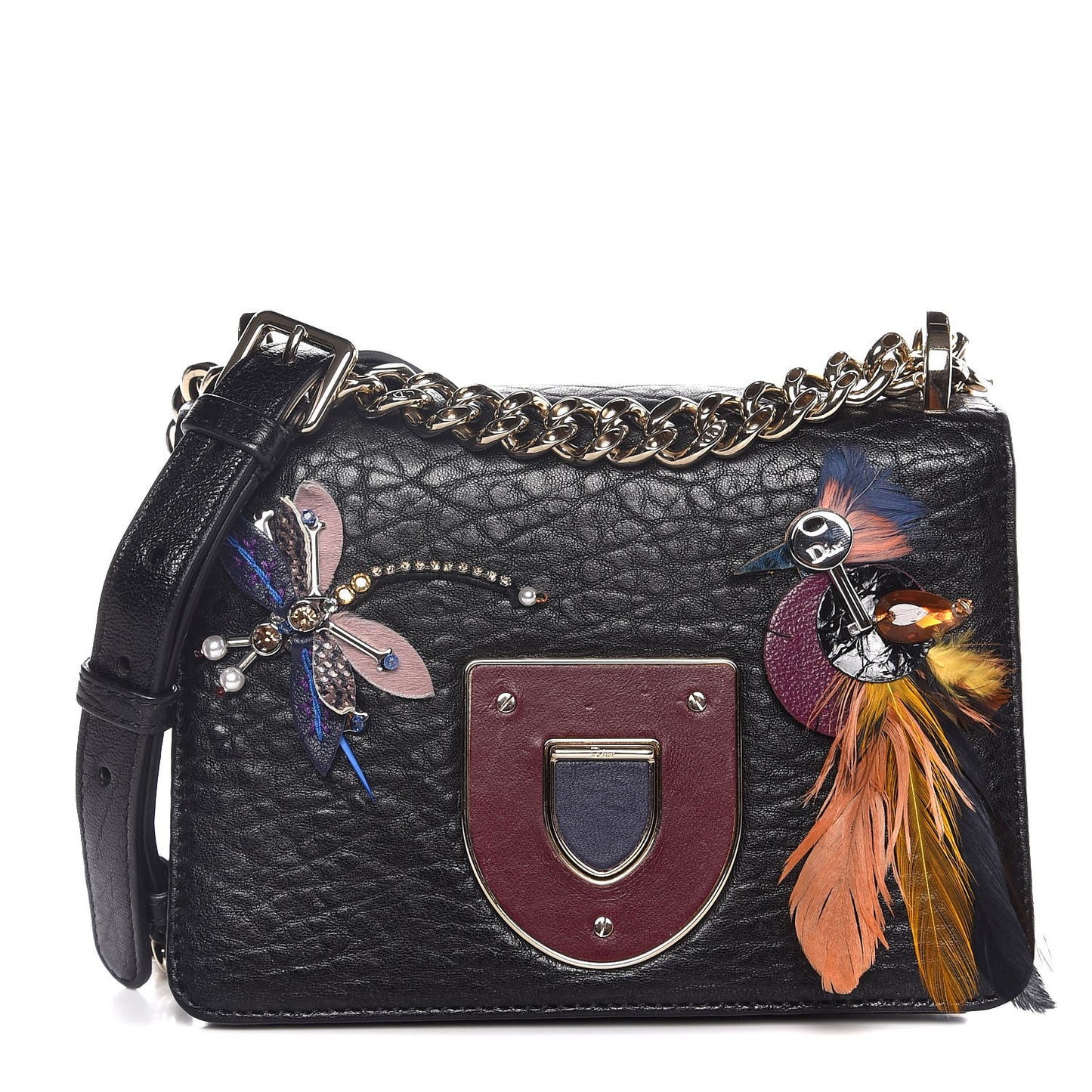Crinkled Lambskin Embellished Diorama Club Bag Black