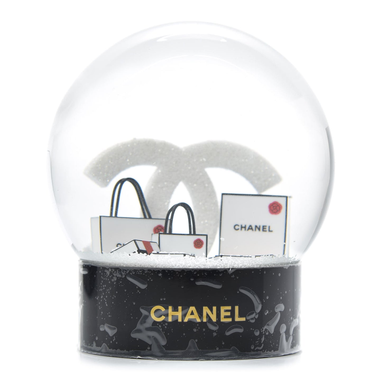 Glass CC Shopping Bag Snow Globe