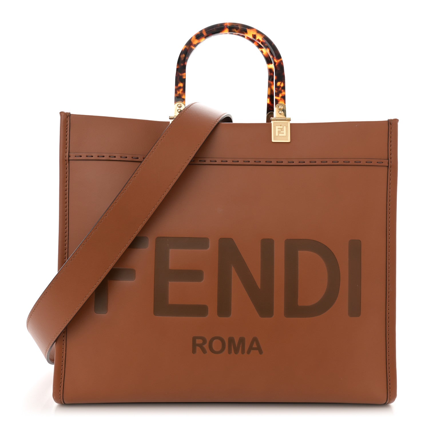 Fendi Vitello King Plexiglass Medium Fendi Sunshine Shopper Tote Cuoio 1 of 15