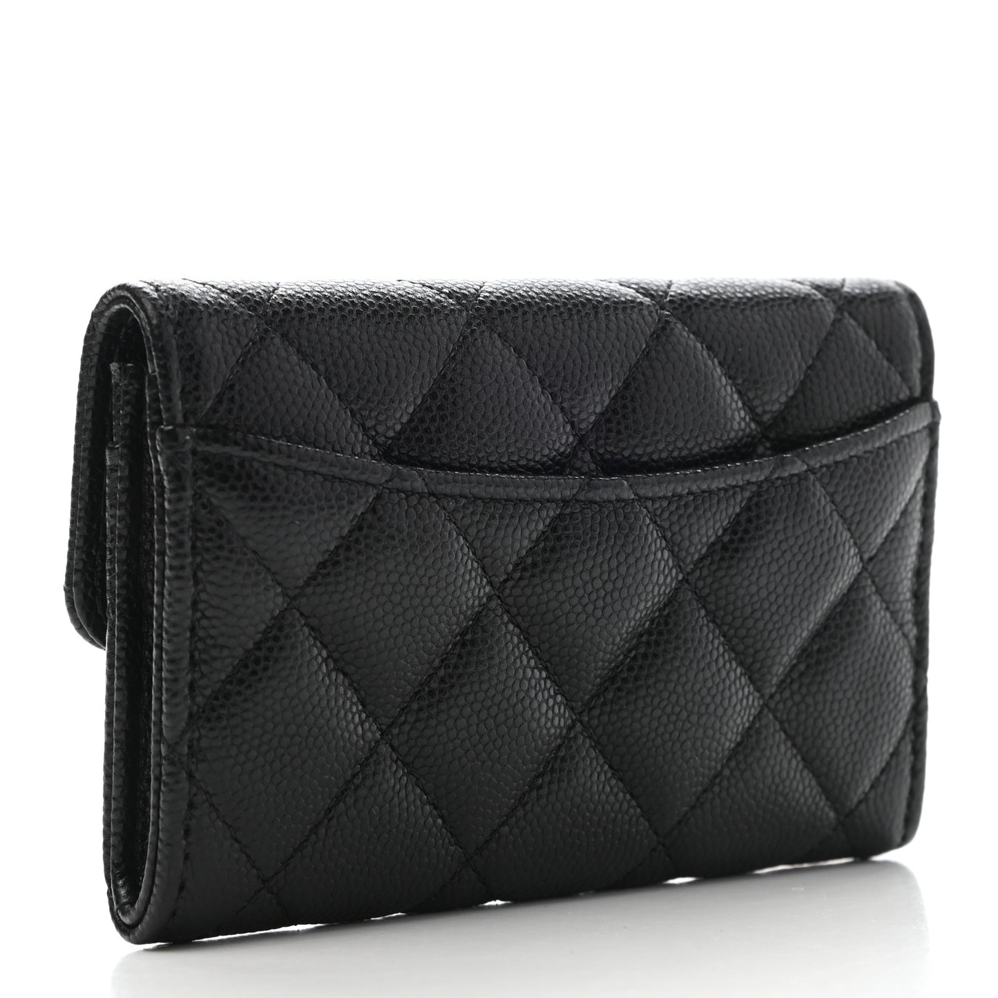 Caviar Quilted Flap Card Holder Wallet Black