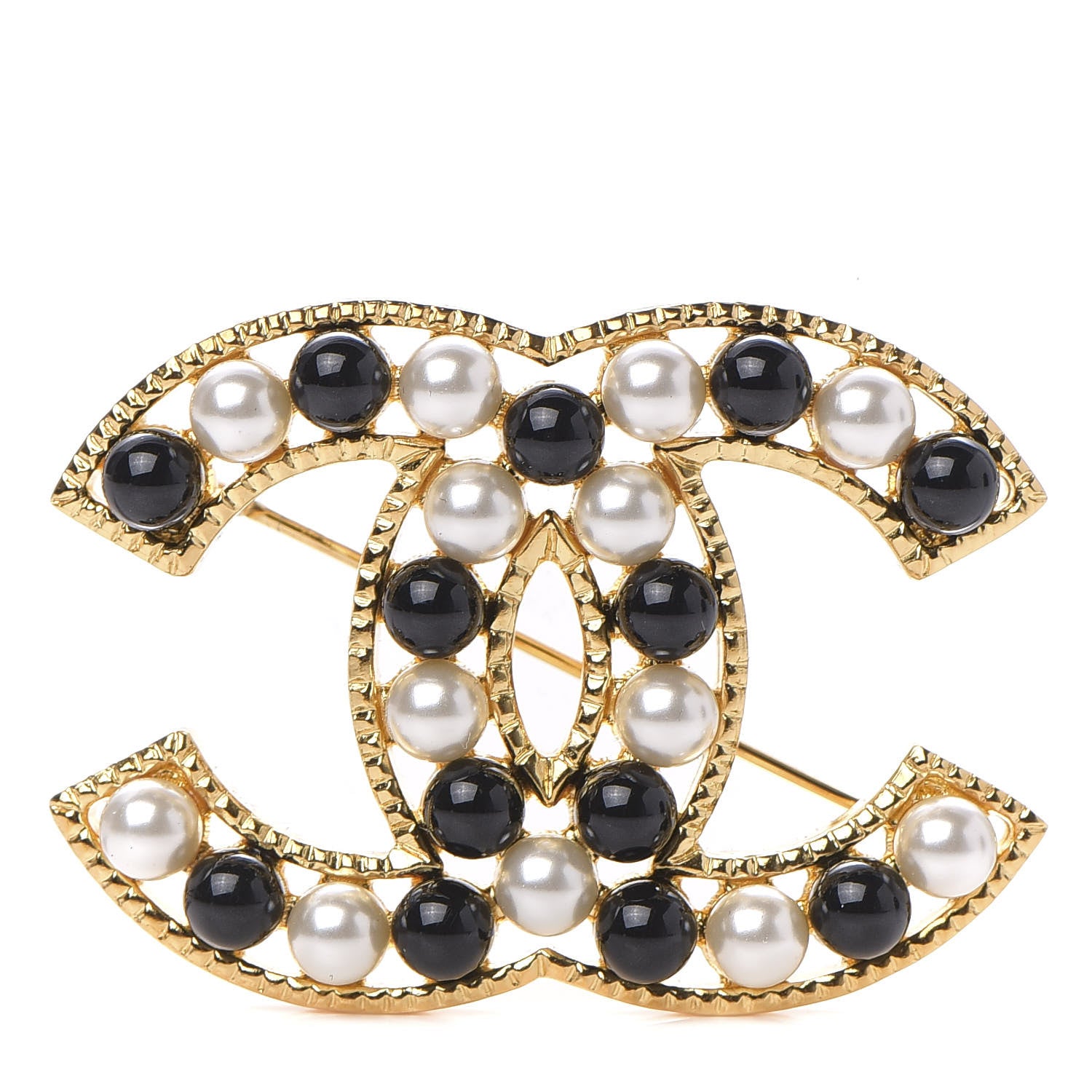 Chanel Pearl CC Brooch Gold Black 1 of 4
