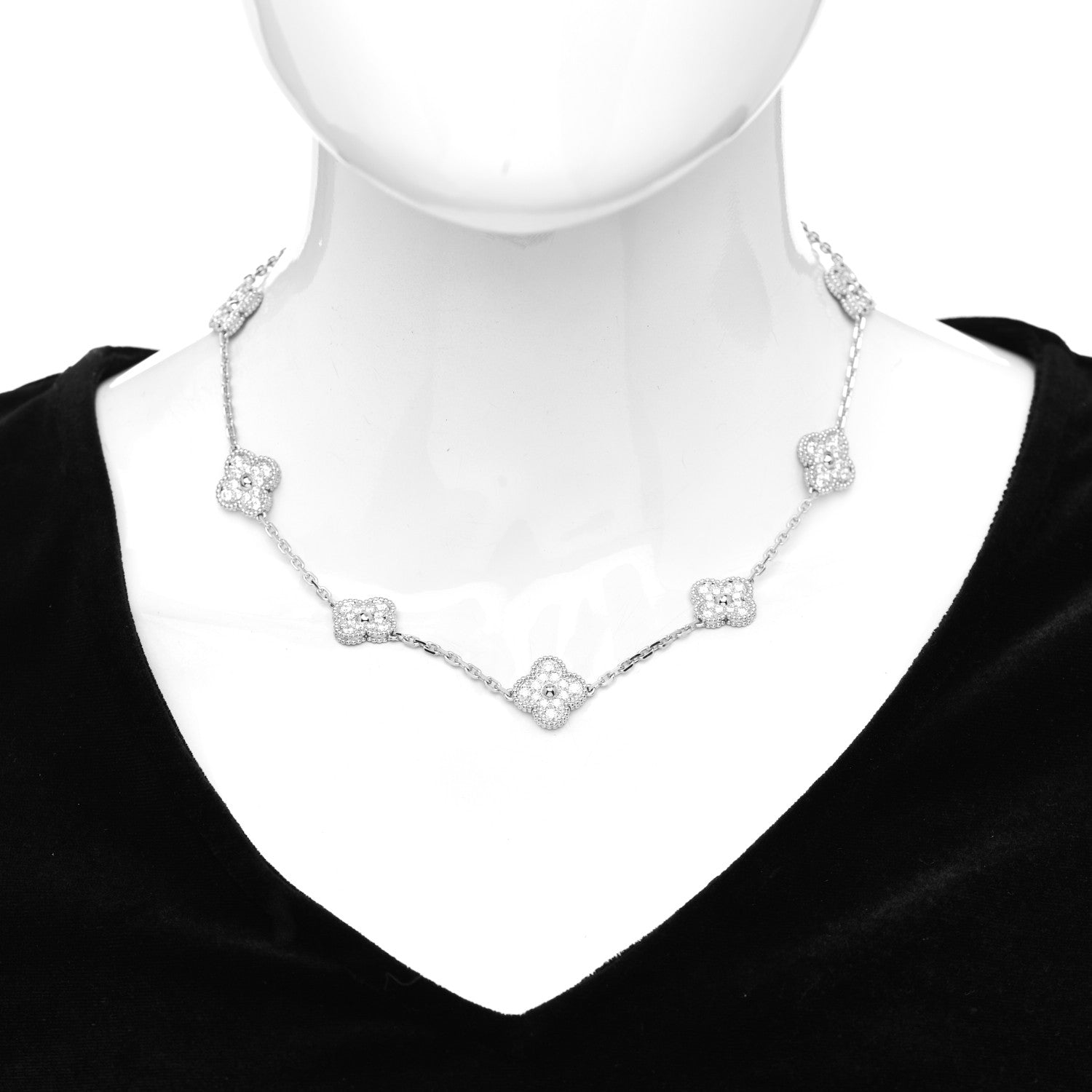 Van Cleef & Arpels 18K White Gold Diamond 10 Motifs Vintage Alhambra Necklace 2 of 6