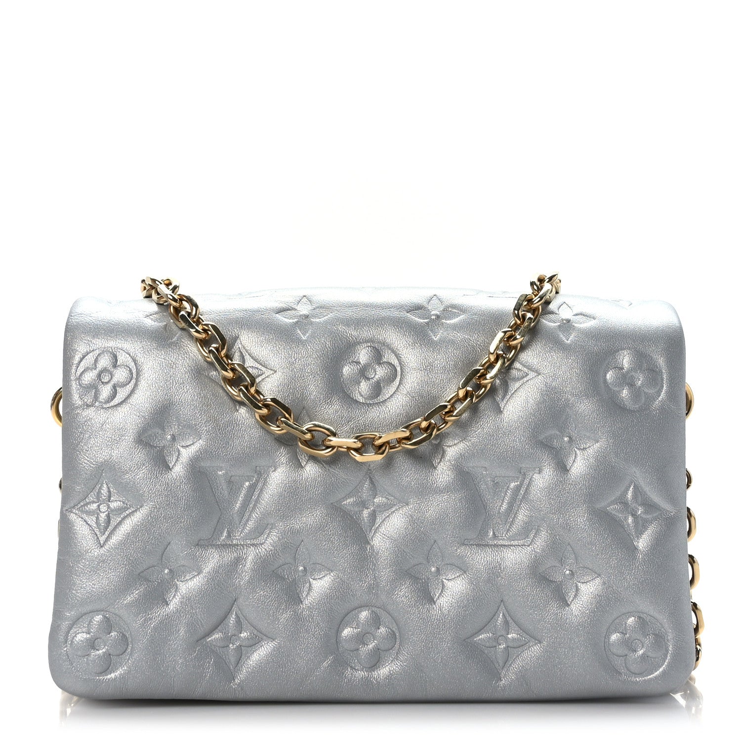 Louis Vuitton Metallic Lambskin Embossed Monogram Pochette Coussin Silver 1 of 9