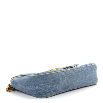 Gucci Denim Matelasse Small Pearly GG Marmont Shoulder Bag Blue 4 of 13