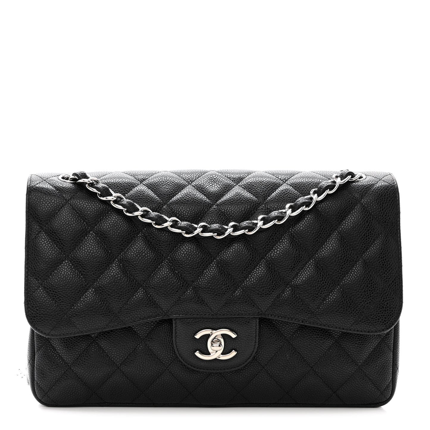Caviar Quilted Jumbo Double Flap Black