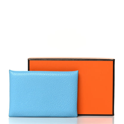 Hermes Chevre Mysore Verso Calvi Card Case Celeste Kraft 8 of 8