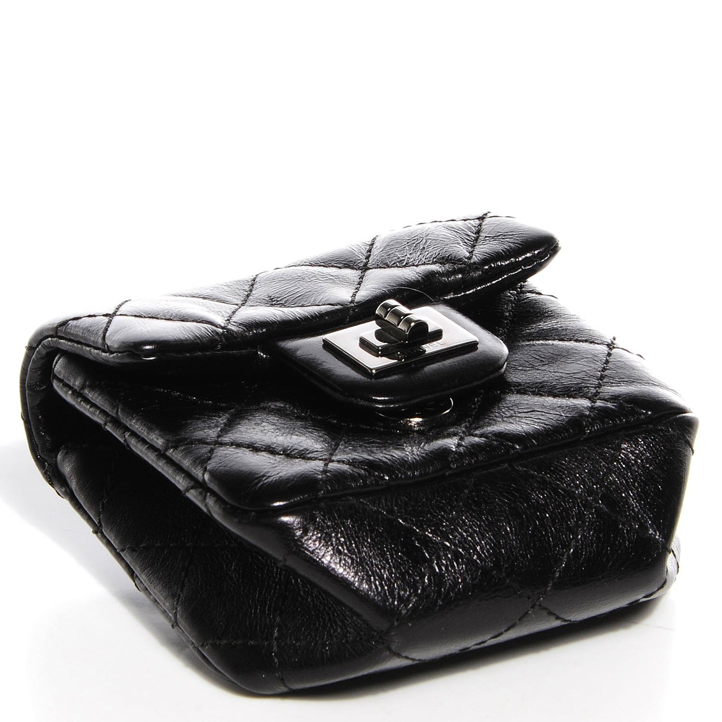 Glazed Calfskin Mini Reissue Pouch Charm Key Chain Black