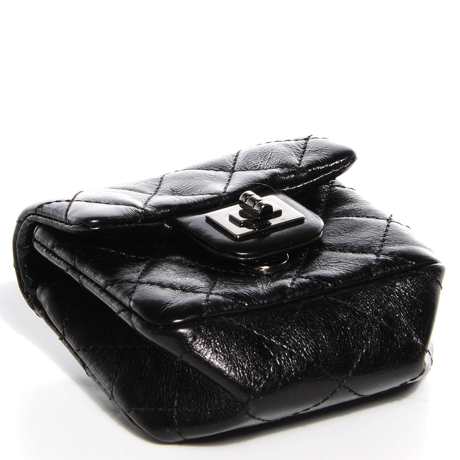 Chanel Glazed Calfskin Mini Reissue Pouch Charm Key Chain Black 4 of 7
