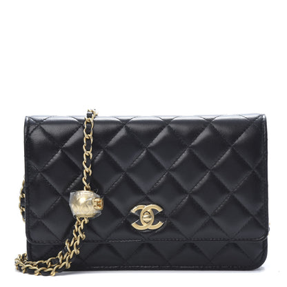 Chanel Lambskin Quilted CC Pearl Crush Wallet on Chain WOC Black 1 of 13