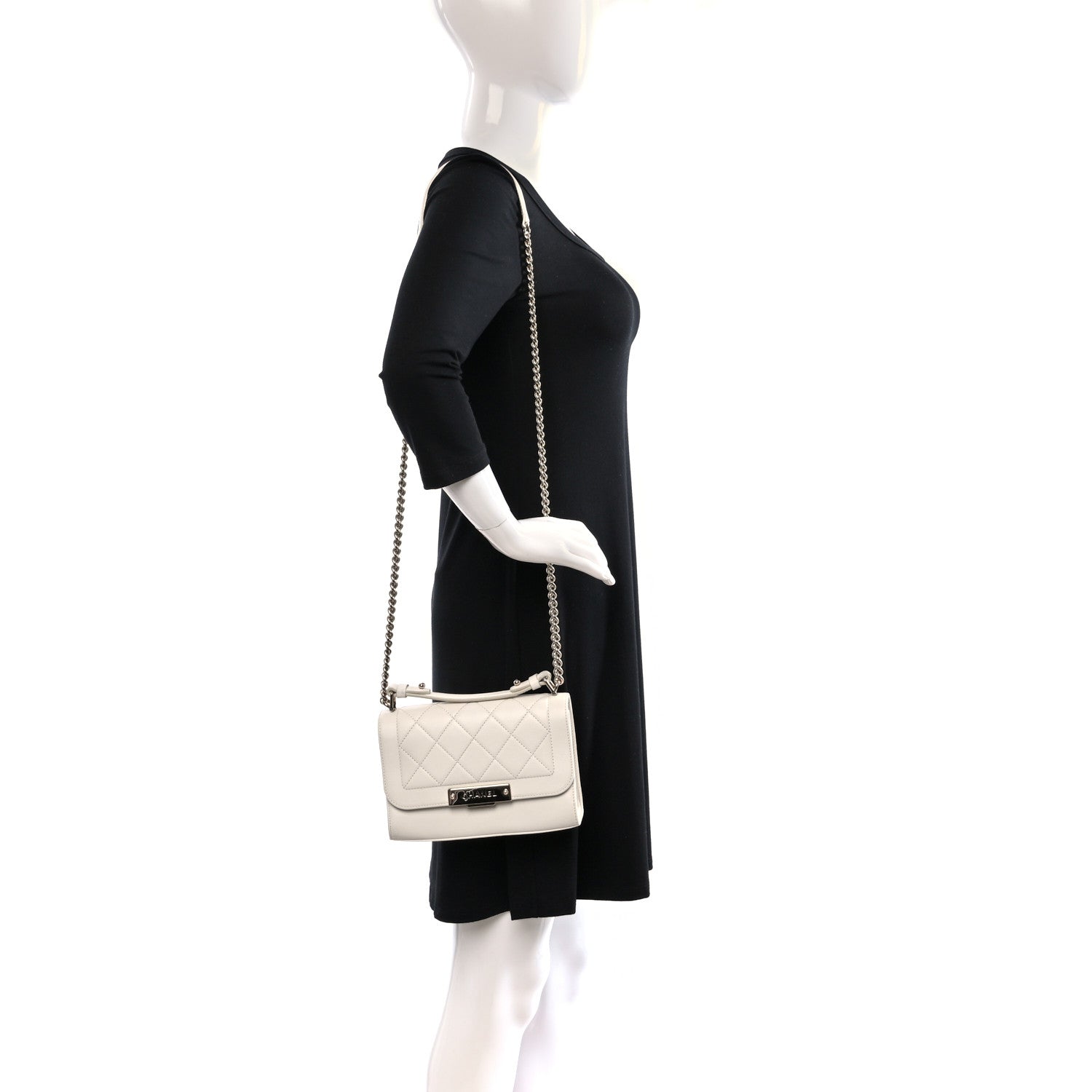 Chanel Grained Calfskin Quilted Small Label Click Flap Bag White 2 of 9