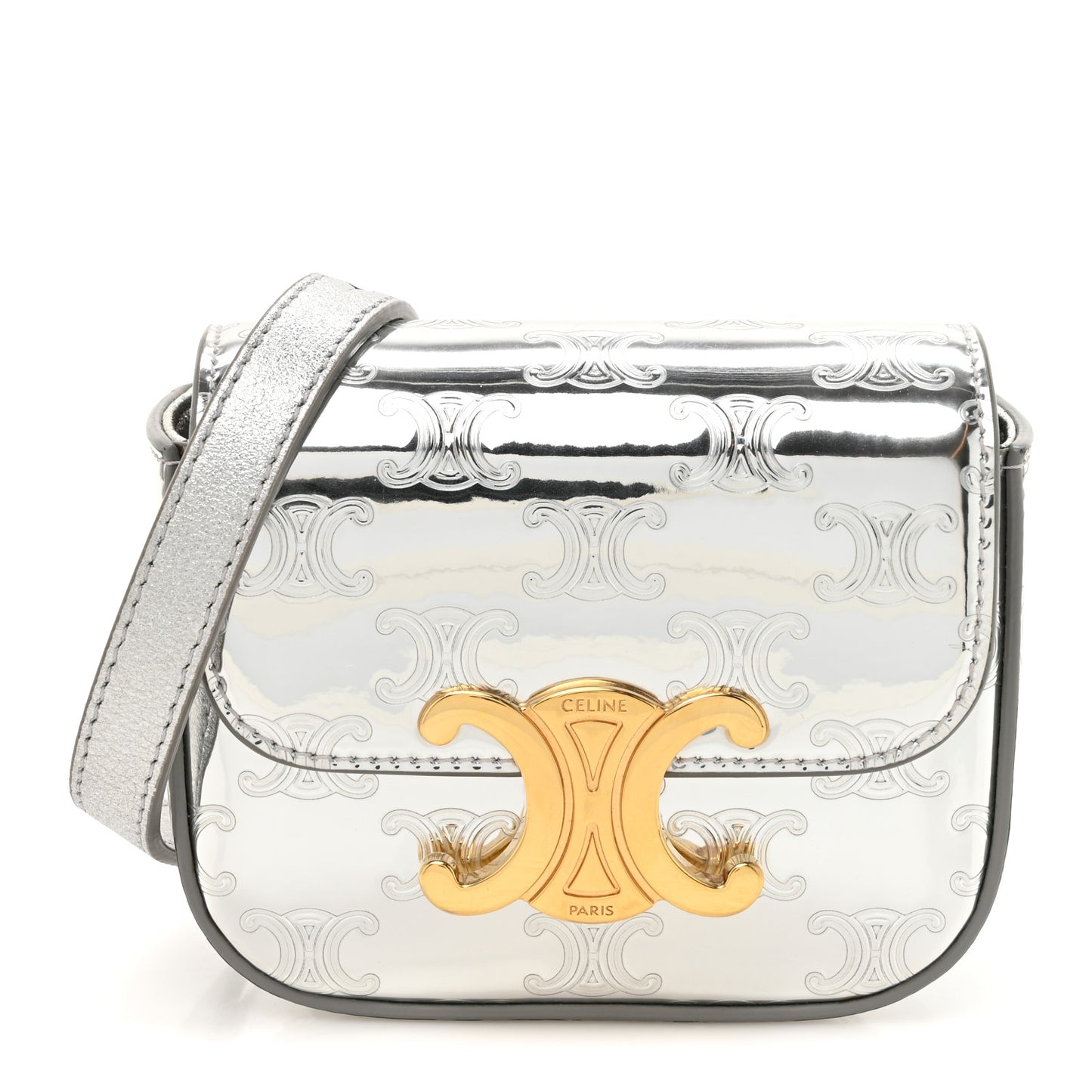 Mirror Calfskin Triomphe Embossed Mini Claude Silver