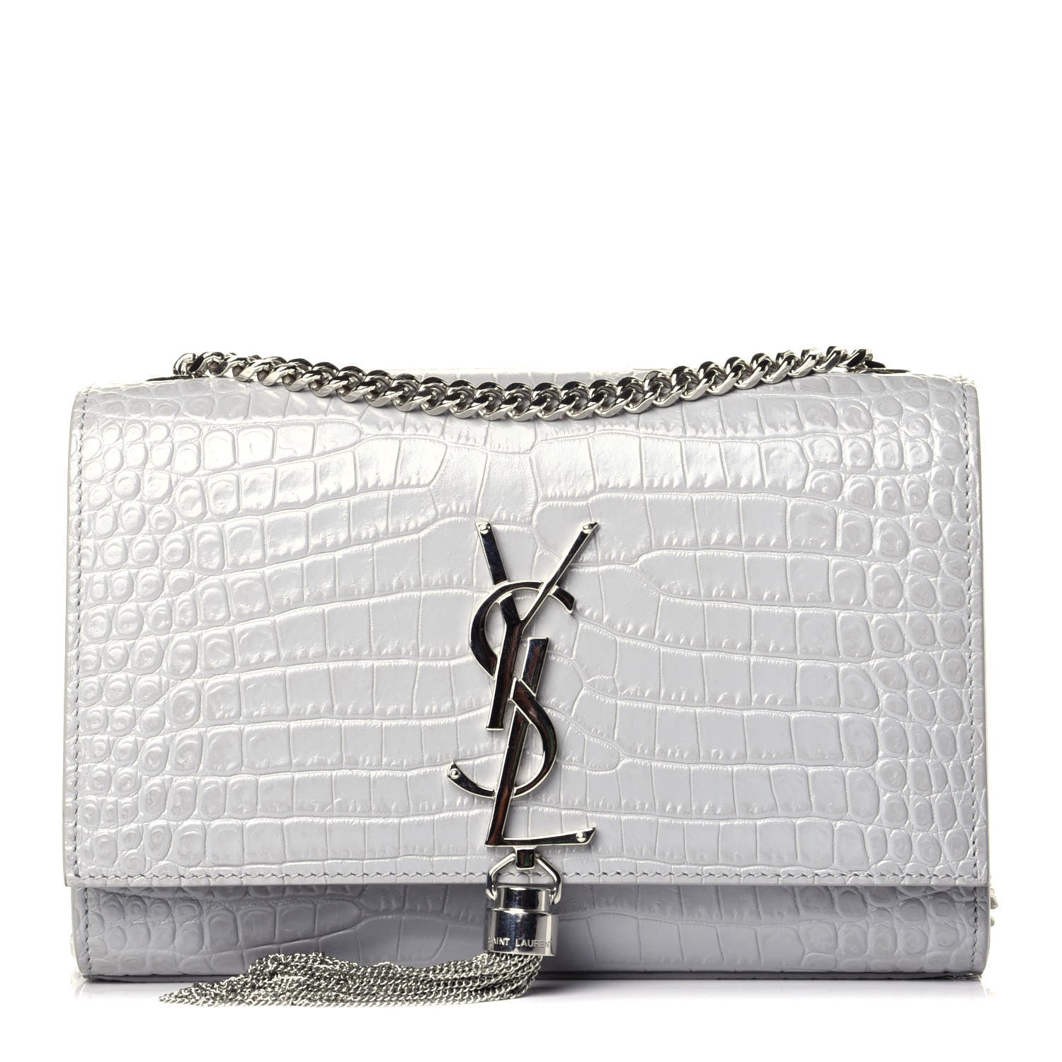 Saint Laurent Croc Calfskin Embossed Small Classic Monogram Kate Tassel Satchel Mouse Grey 1 of 8