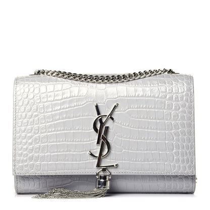 Saint Laurent Croc Calfskin Embossed Small Classic Monogram Kate Tassel Satchel Mouse Grey 1 of 8