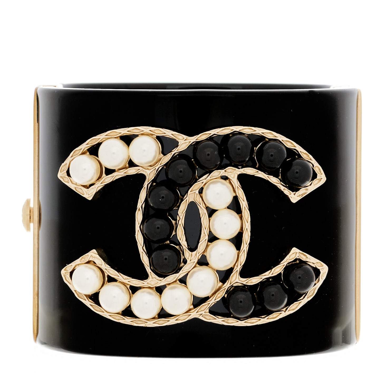 Resin Pearl CC Cuff Bracelet Black