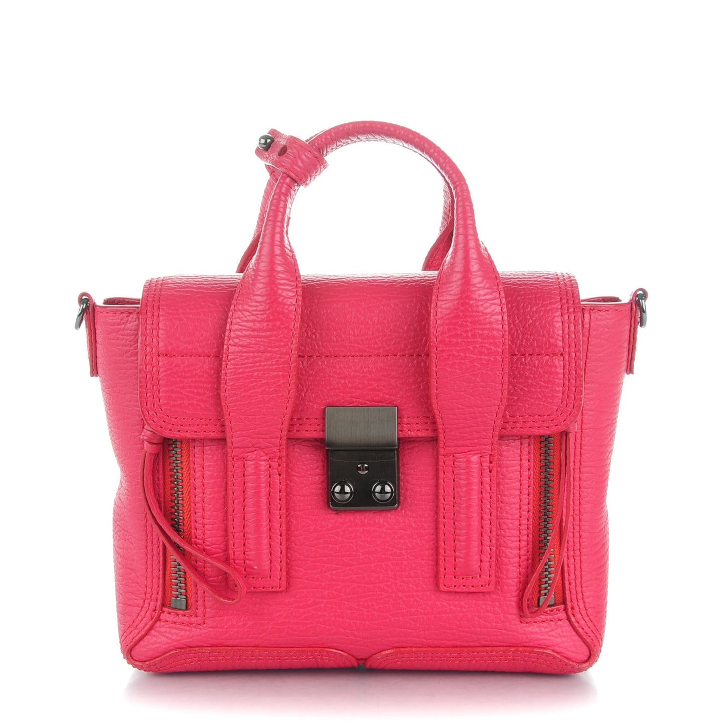 3.1 Textured Calfskin Mini Pashli Satchel Raspberry