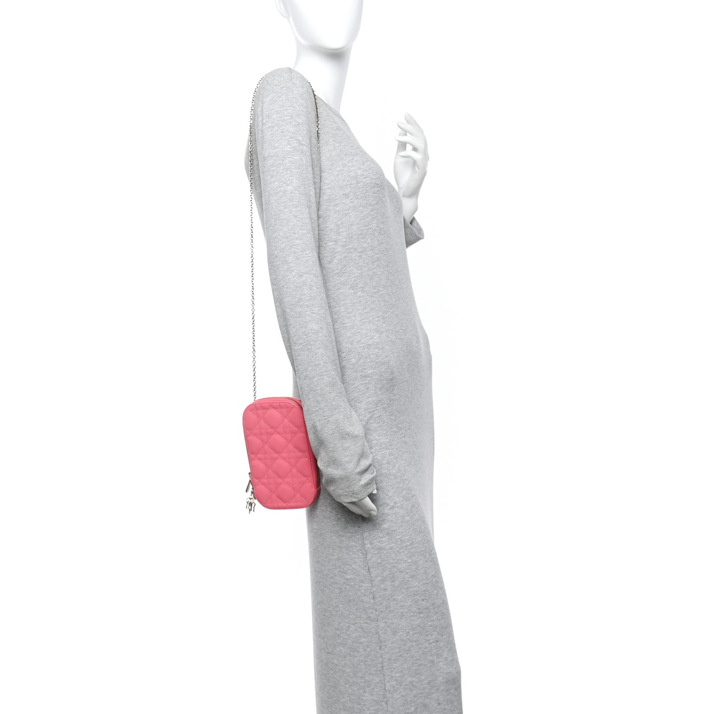 Patent Cannage Lady Dior Phone Holder Pink