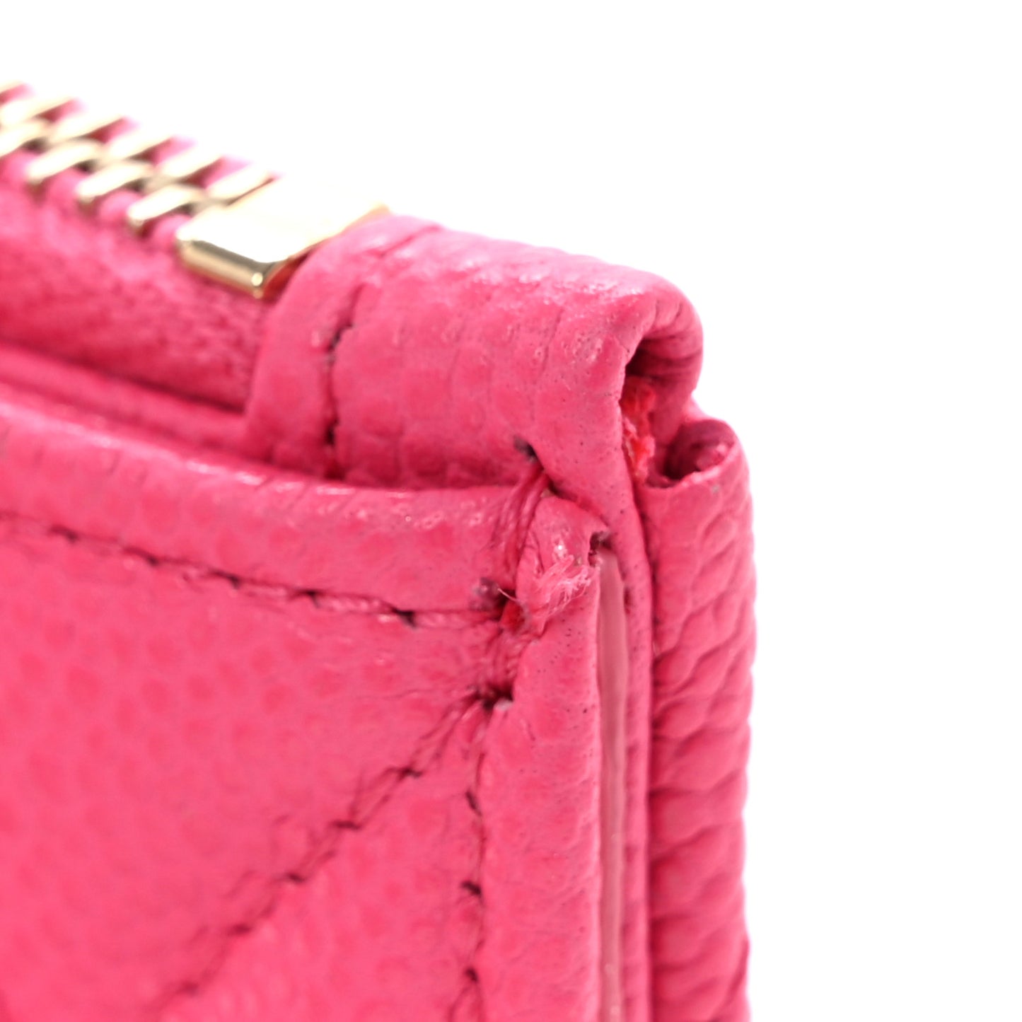 Caviar Quilted Flap Zip Card Holder Dark Pink
