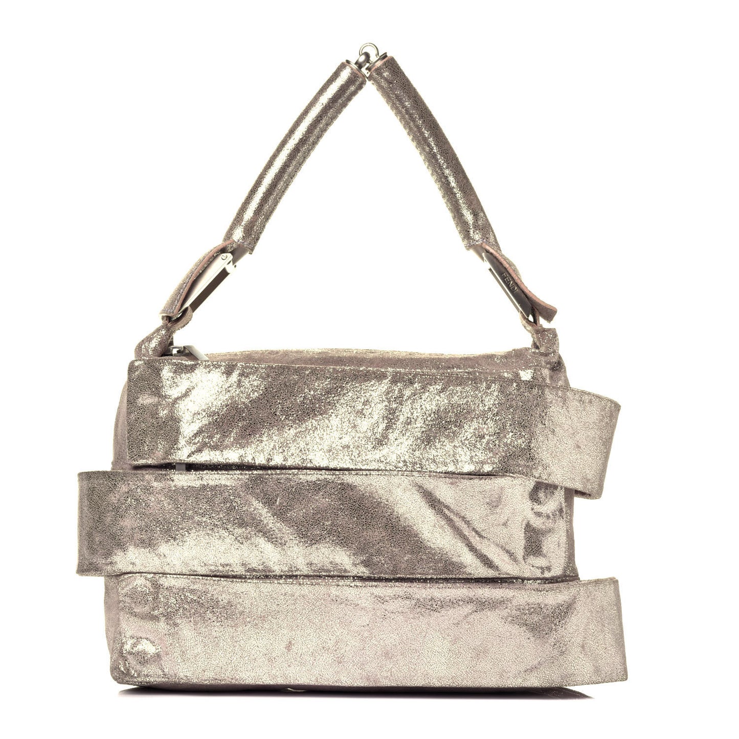 Metallic Crackled Suede Shoulder Bag Sabbia