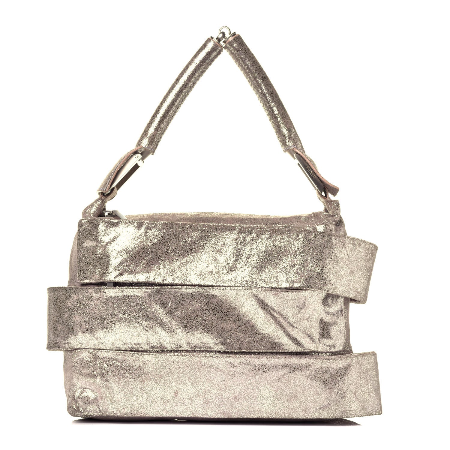 Fendi Metallic Crackled Suede Shoulder Bag Sabbia 1 of 10