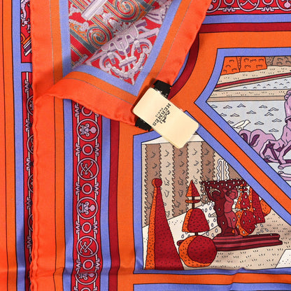 Hermes Silk Flanerie A Versailles Scarf 90 Orange Parme Rouge 3 of 4