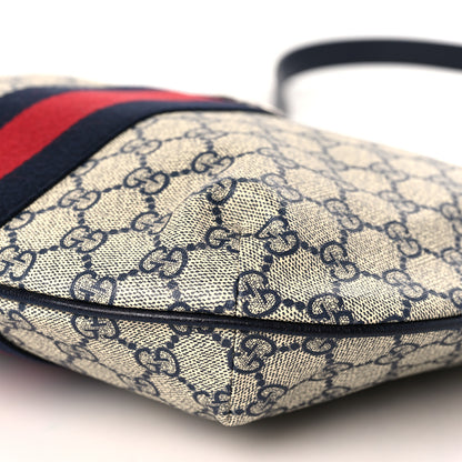 Gucci GG Supreme Monogram Textured Dollar Calfskin Web Small Ophidia Half Moon Hobo Beige Blue 9 of 9